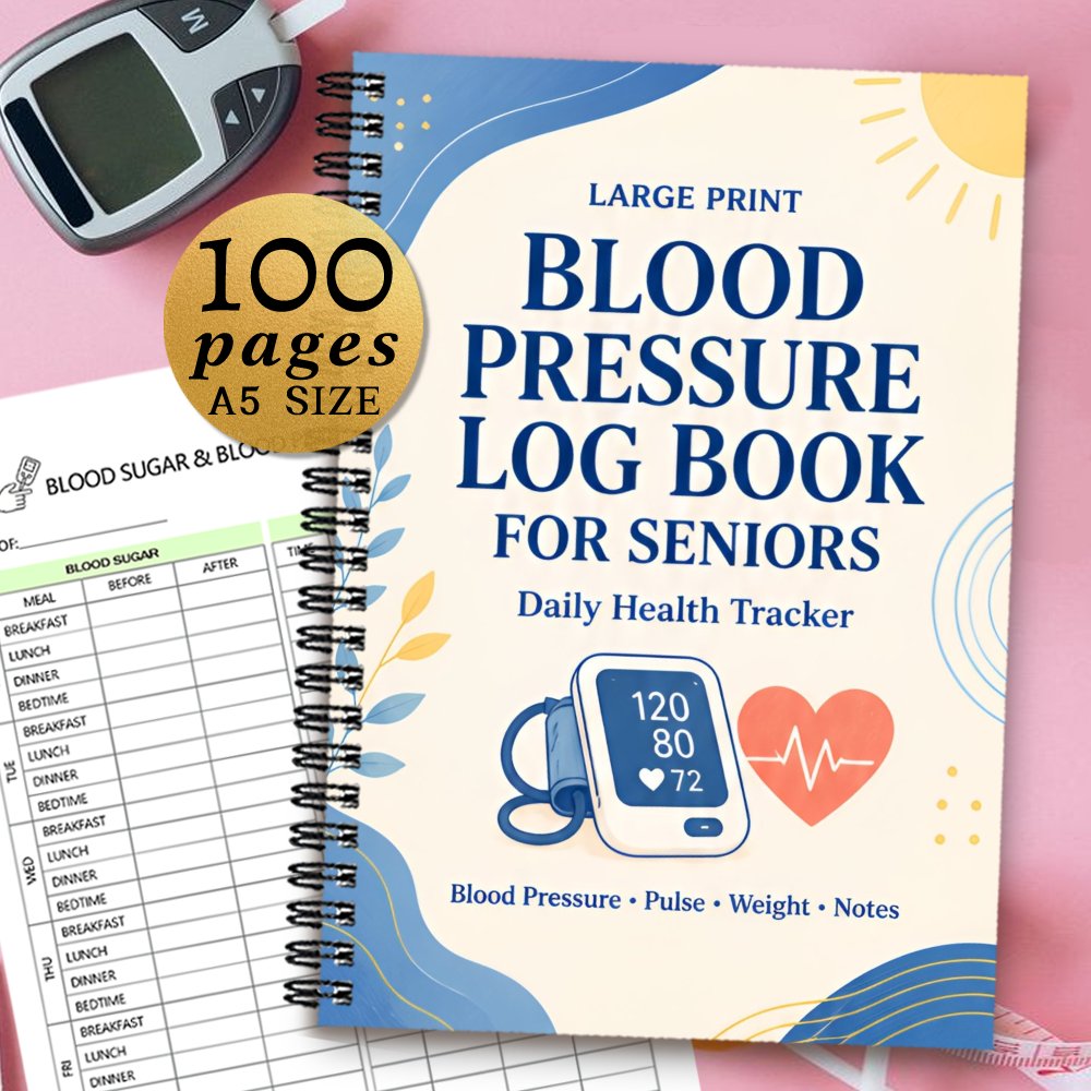 TEMU 1pc 21x14.5cm Large Print Blood Pressure And Log Book For Seniors: For Recording And Monitoring And Blood Pressure Levels, , Weight With Notes
