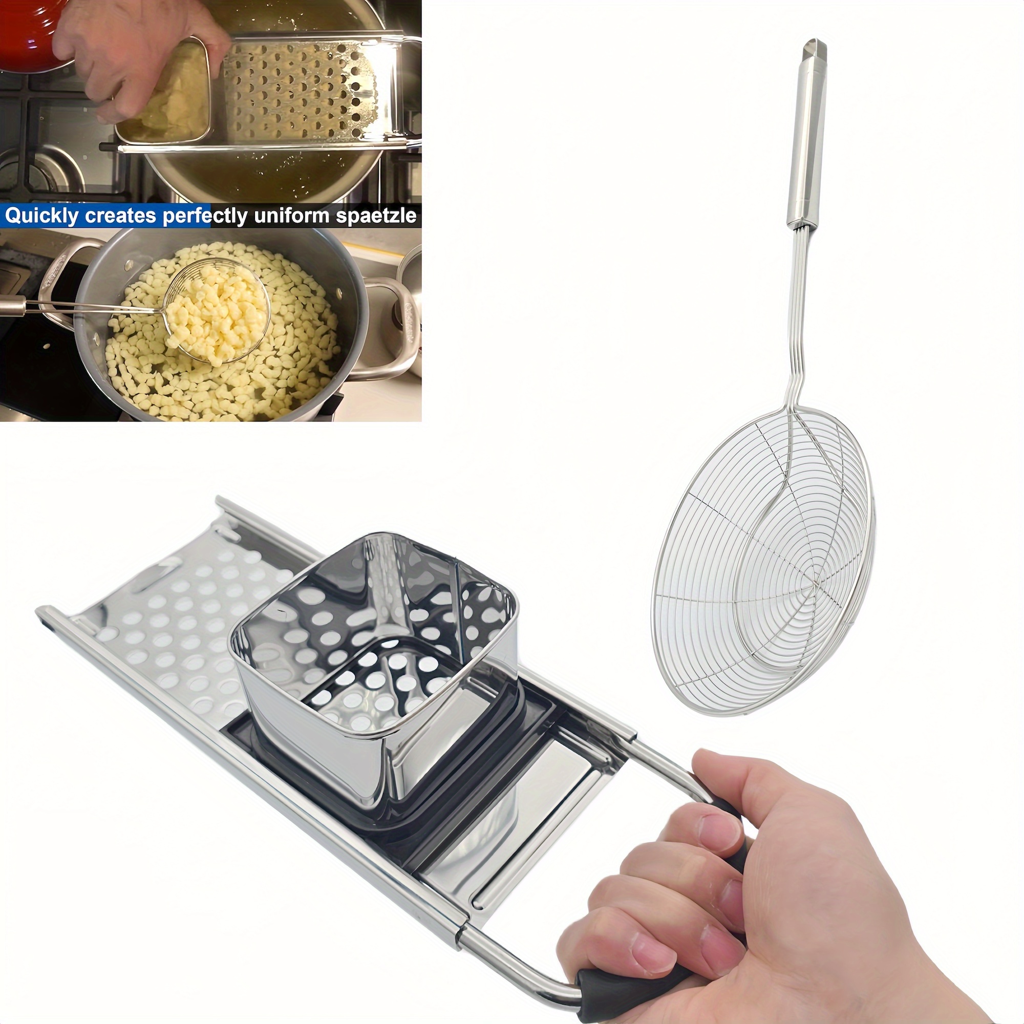 Spaetzle Maker Tool, Stainless Steel Noodle Maker With Skimmer Strainer, Metal Dumpling Tool For Pots And Pans, Dining Kitchen