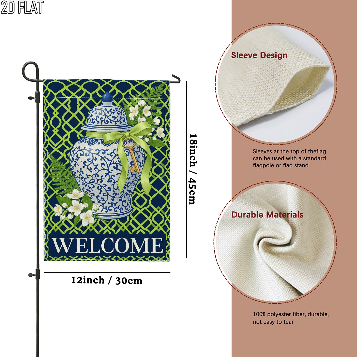TEMU 2d Flat, 2d Flat 1pc Outdoor Garden Flag Welcome Blue White Navy Vertical Double Sided Flag Porch Decoration For Garden Outside Yard Decoration