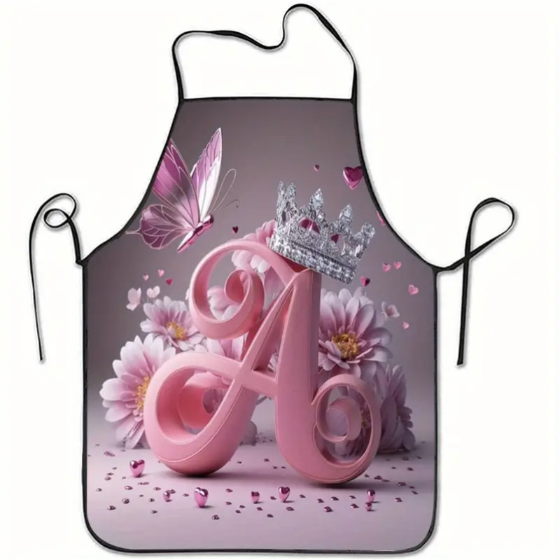 1pc Apron With Floral And Prints, Featuring A And A Crown Pattern, Suitable For Men And Women In Home Kitchens