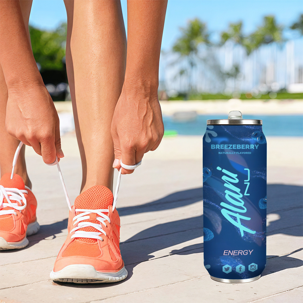 One 17Oz Breezeberry Flavored Energy Drink Can Containing Caffeine - a Double-Walled Vacuum Insulated Stainless Steel Water Bottle Suitable for Outdoor Fitness And Camping