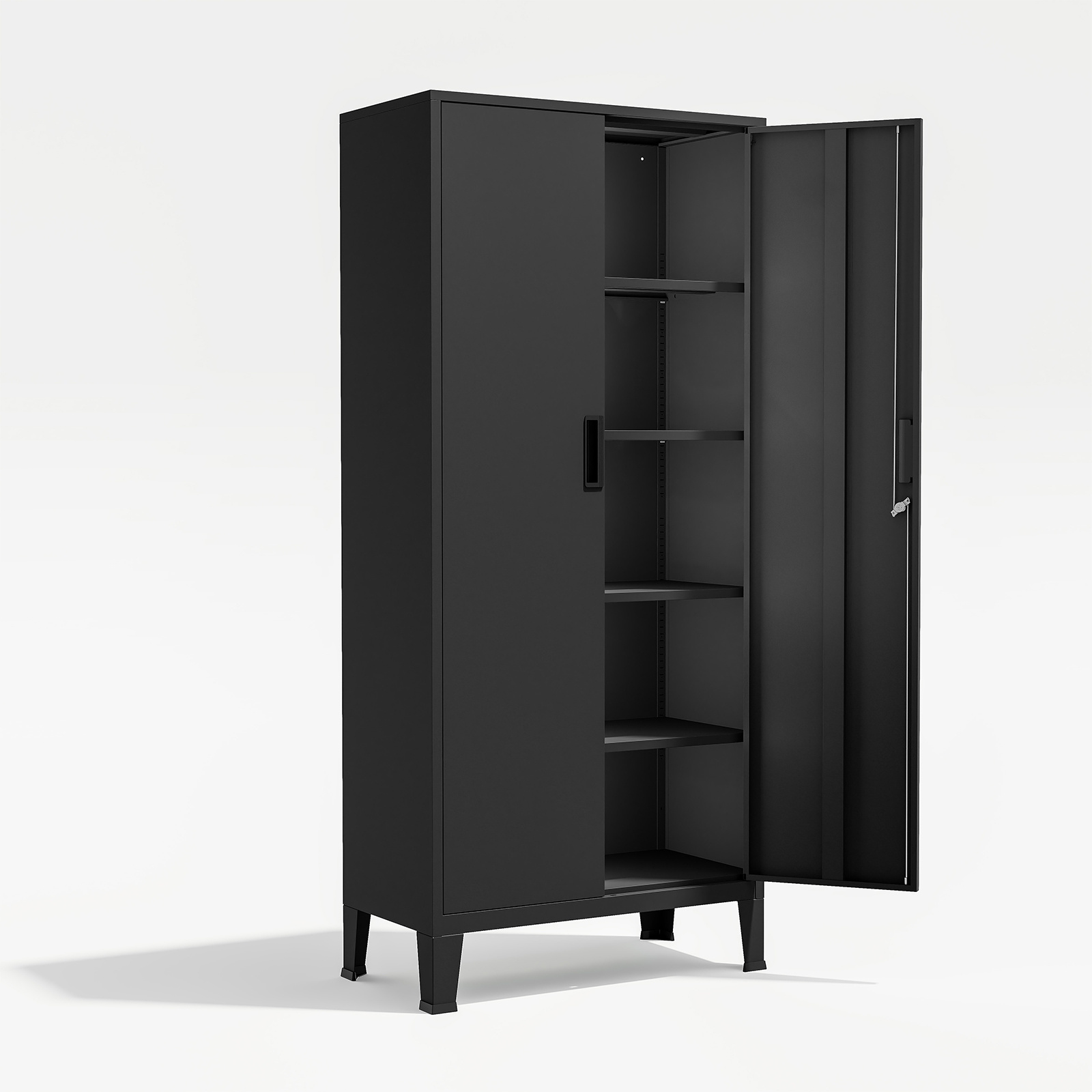 Image of Lockable Metal Filing Cabinet With 2 Doors And Adjustable Shelves, 5-tier Storage Cabinet For Office And Home, 180 × 80 × 40 Cm, Black