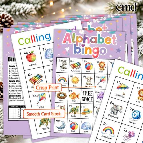 item picture 20pcs cmd bingo cards 20pcs alphabet bingo cards abc and learn bingo game set watercolor themed party game and decoration supplies