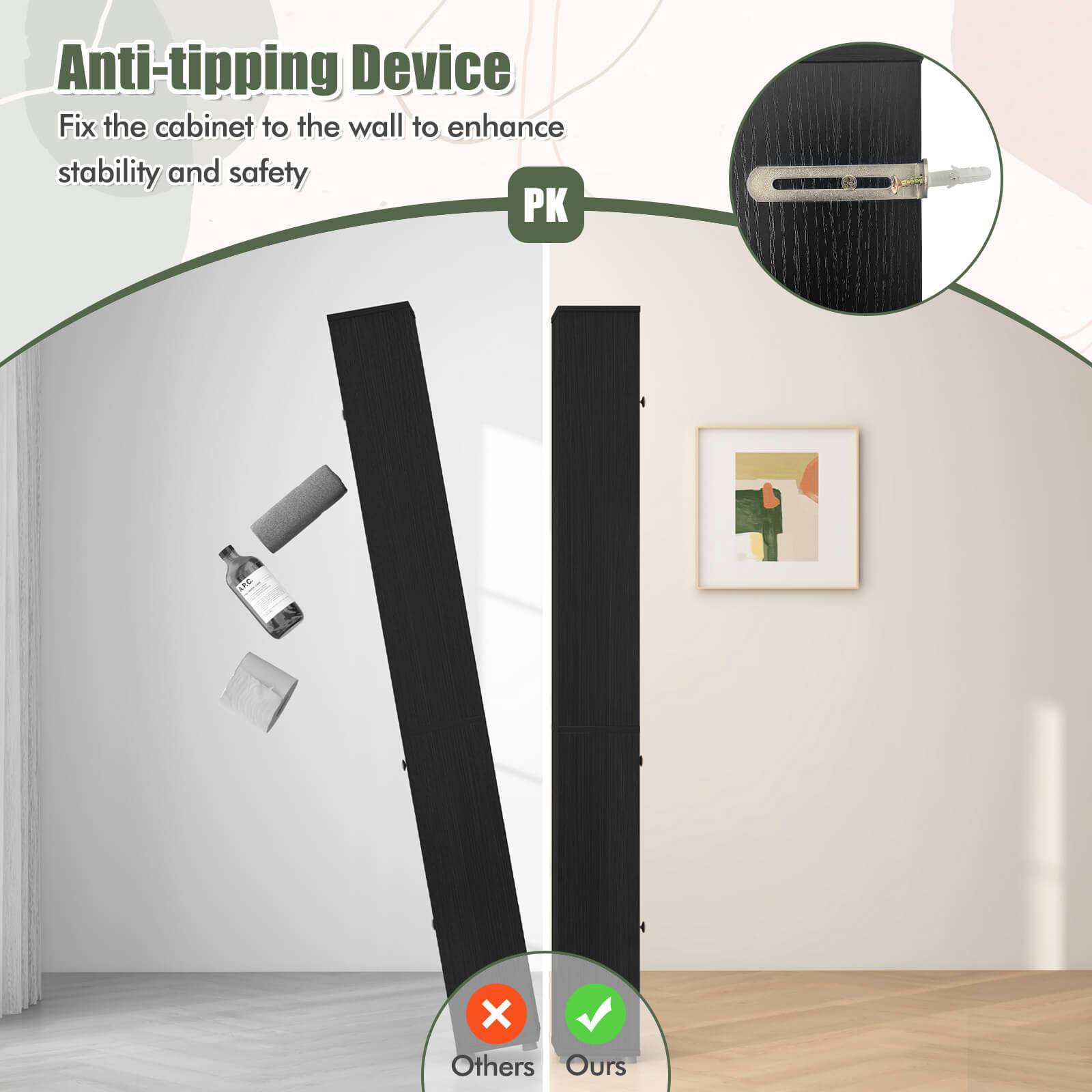 ultimate PETSITE Slim Bathroom Tall Cabinet, Freestanding Floor Storage Organizer with 2 Doors, 1 Drawer & 5 Adjustable Shelves, Narrow Linen Tower for Small Spaces, Wood Fiber Board Material, Bathroom Organizers And Storage 7 ultimate PETSITE Slim Bathroom Tall Cabinet, Freestanding Floor Storage Organizer with 2 Doors, 1 Drawer & 5 Adjustable Shelves, Narrow Linen Tower for Small Spaces, Wood Fiber Board Material, Bathroom Organizers And Storage - Image 7