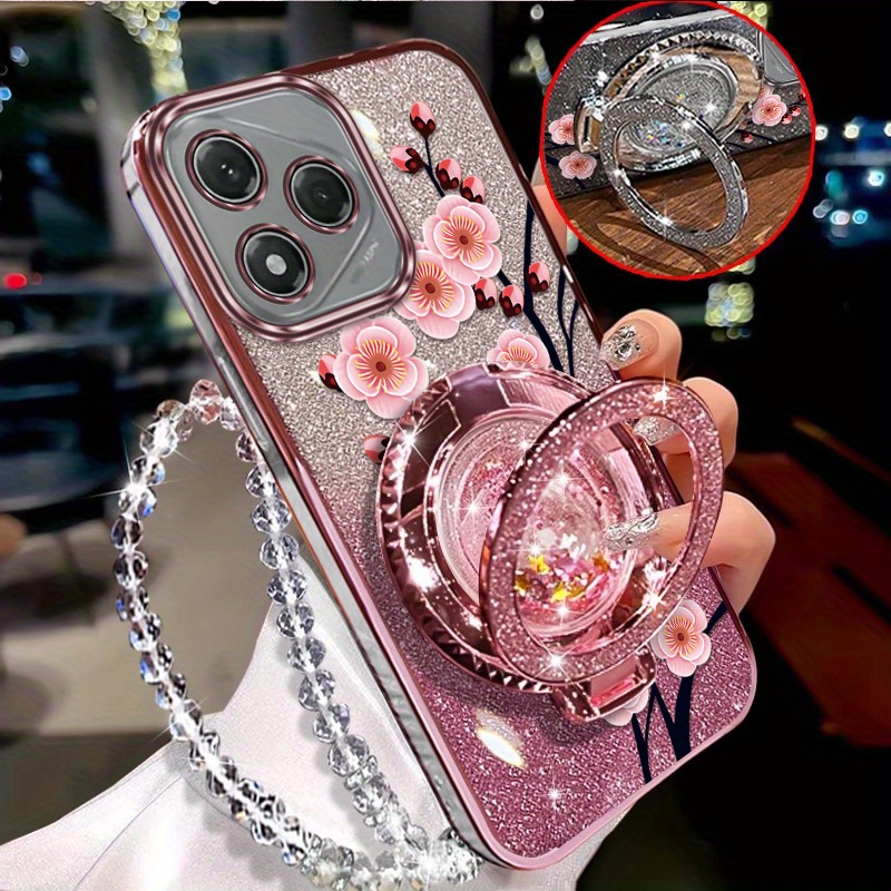 TEMU Étui téléphone : Style Honor 400 Lite Rose avec support, perles transparentes, lanière, motif, confortable, compatible Honor 400 Lite, étui