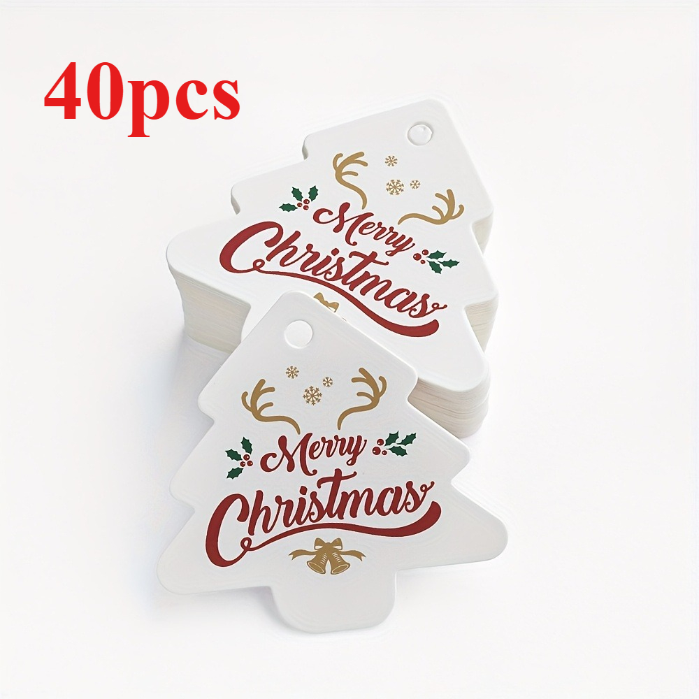 Image of 40pcs/80pcs/120pcs Festive Christmas Tree-shaped Tags - "merry Christmas" And "" Designs, With Golden Accents, Perfect For Gift Wrapping And Holiday Decor, Christmas Ornaments