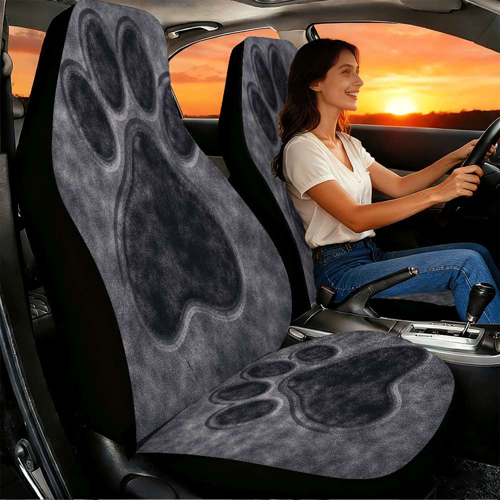 Image of 2pcs Black Paw Print Car Seat Covers Suitable For Front Seats, High , Material, Suitable For Cars, Suvs And Trucks, Women' Accessories, Christmas Eve Scares, Halloween, Special Promotion Clearance.