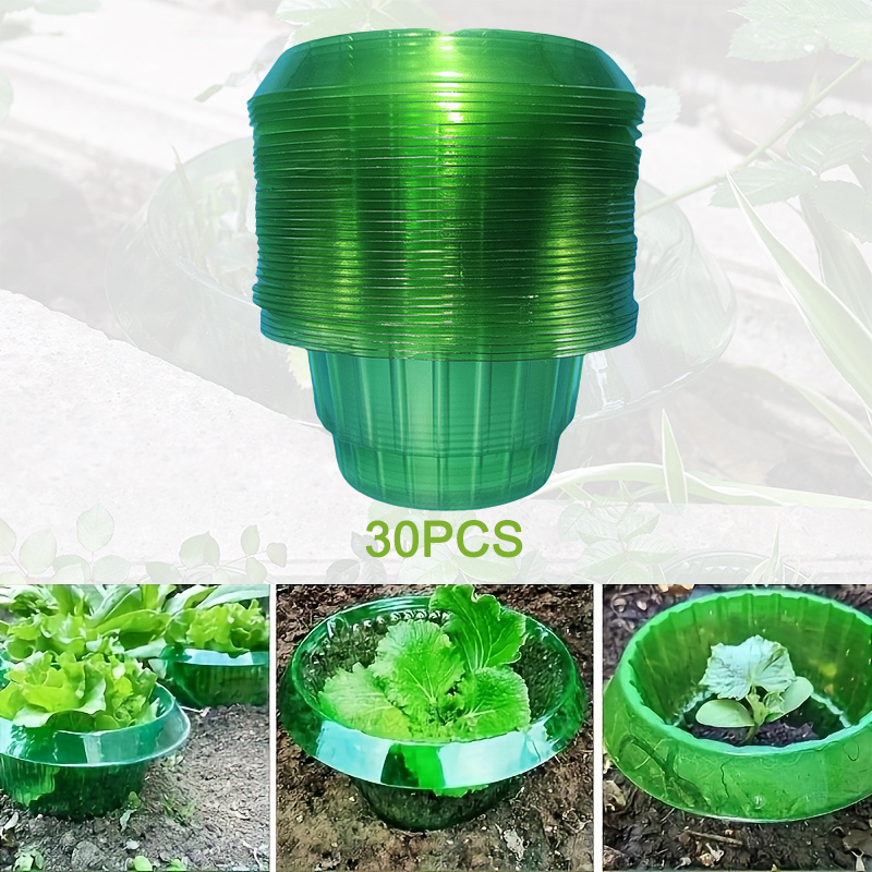 Image of 30 Pack Thickened Plant Protection Rings| Transparent Polyethylene Terephthalate Barriers For Seedlings And Vegetables, Green Slug And Snail Guard, Ideal For Outdoor Patio And Garden