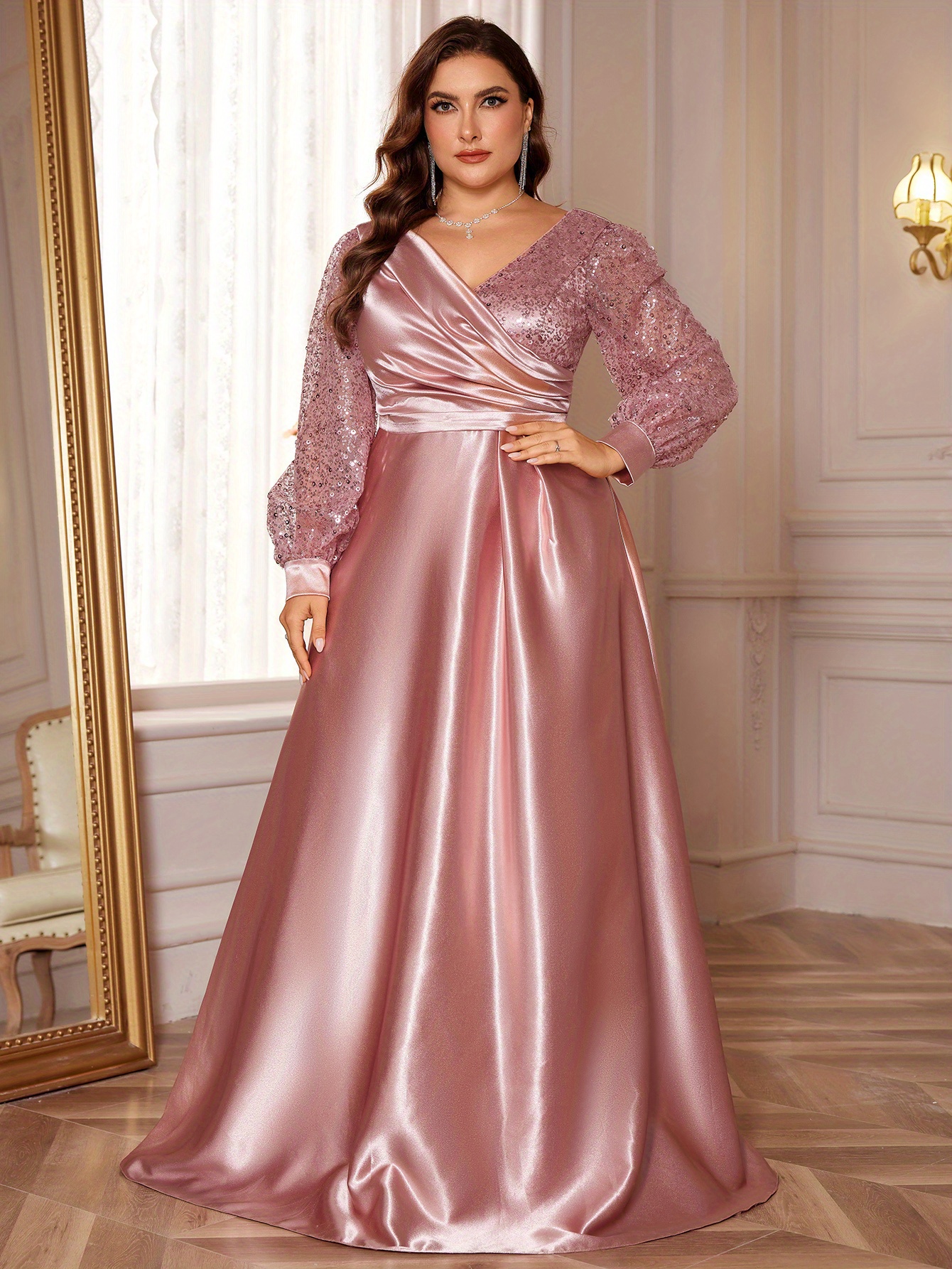 dress with slits on the side Elegant Crepe Maxi Slit sheer taupe dress is long sleeve pastel dress Size:120 Nadine