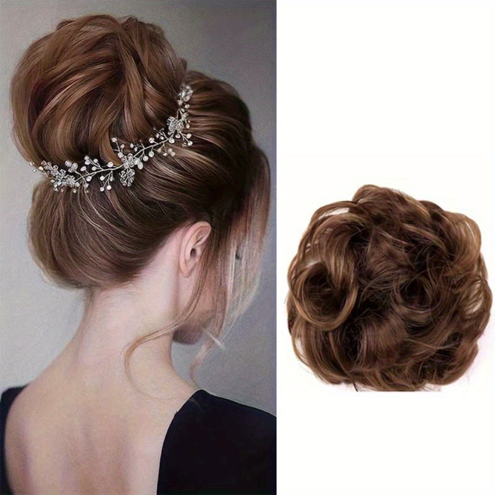 Image of 2pcs Human Hair Bun Messy Bun Extensions Real Human Hair Messy Rose Bun Hair Piece Curly Hair Bun With Elastic Band Hair Bun Hair Extensions Tousled Updo Hairpieces For Women