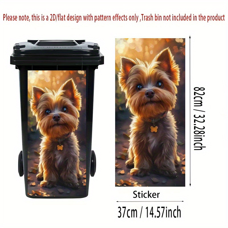 2d Flat Printing 1pc Yorkshire Terrier Theme Design Sticker, 37×82cm Self-adhesive Wallpaper For Trash Can Decoration - Suitable For Kitchen Bins, Walls & Home Decor, 2d Flat