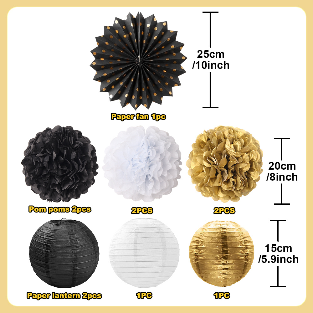 Image of Black And Golden Graduation Party Supplies Kit, Hanging Honeycomb Paper Pompoms Fan For Graduation Birthday Wedding Photo Backdrop Prom Night New Years Black And Decorations I Perfect For Halloween