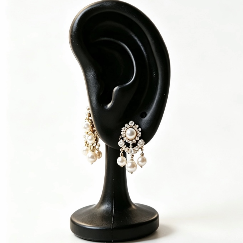 TEMU 1pc Realistic Ear Model Jewelry Display Stand, Black & White Silicone Ear Holder For Earrings, Studs, Dangle Earrings, Ideal For Photography,