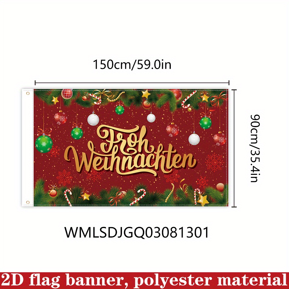 TEMU 2d Flat - 2d Door Banner 2d Flat - 2d Door Banner 2d Flag Banner, 1pc Frohe Weihnachten Flag, 150cm * 90cm/59in * 35.4in, Polyester Material,