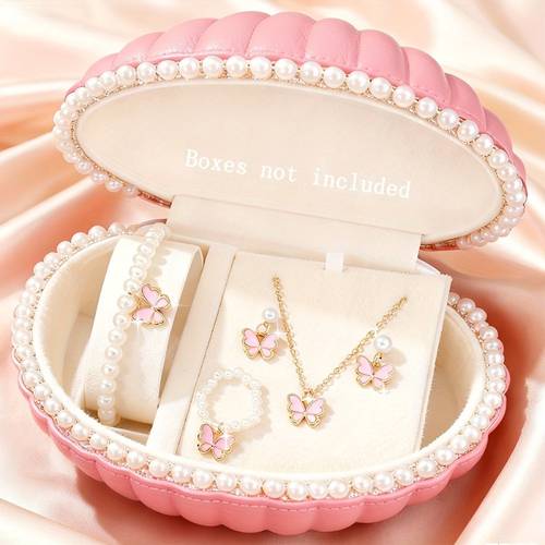 5pcs womens fashion bohemian pearl jewelry set necklace stud earrings ring bracelet daily party valentines day gift