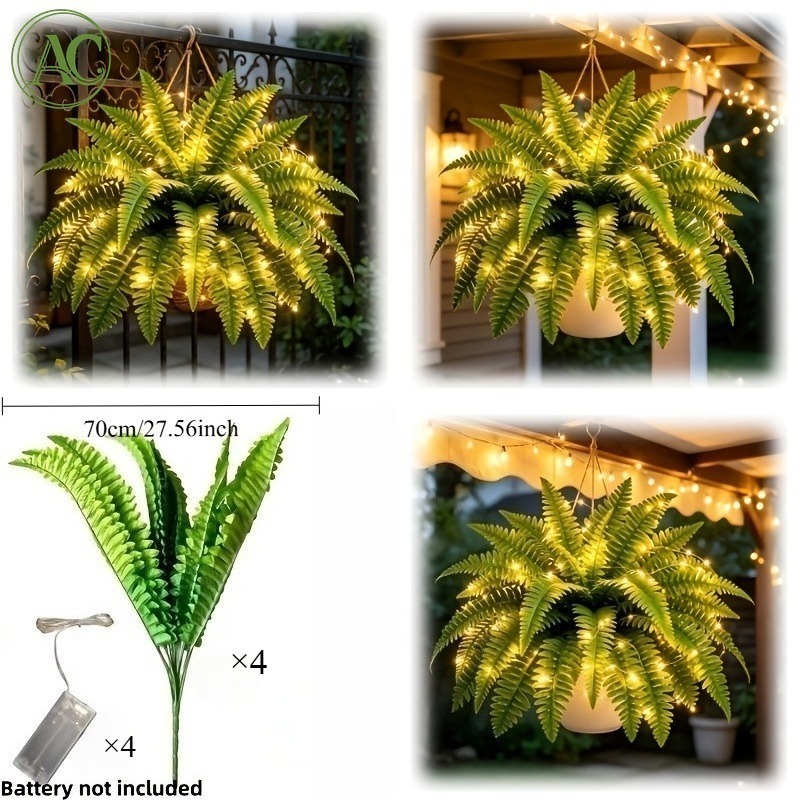 TEMU 4pcs Boston Fern Plant Shaped Light String, Suitable For Room To Create Night Light Atmosphere, Party Holiday Decoration – A Perfect Gift. As