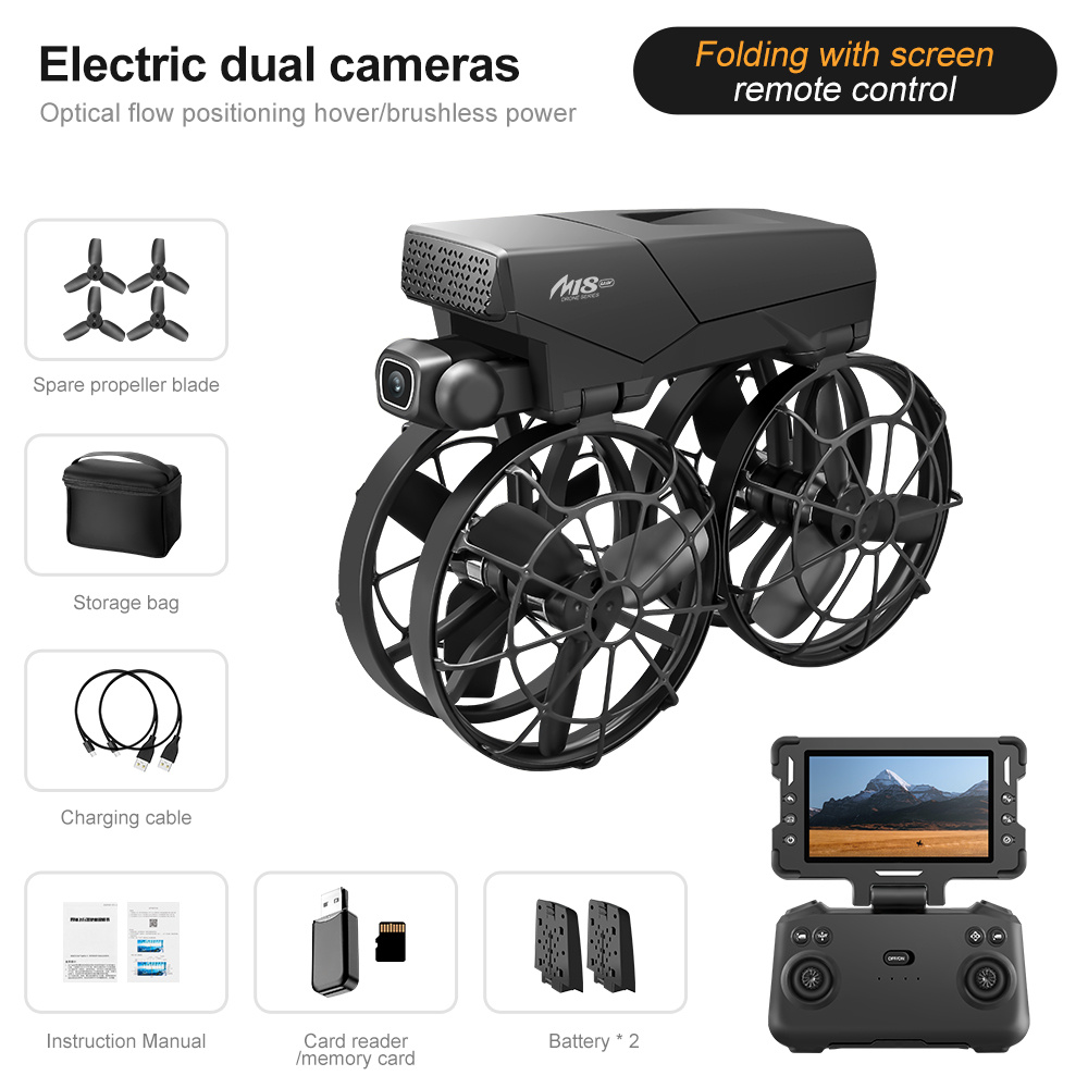 Image of M18 Dual-battery 720p Hd 180° Adjustable Camera Quadcopter, Equipped With A Foldable 4.3-inch Large Screen Remote Controller, Featuring Multiple : Brushless Motor, Gesture Photography, Mode, Hover