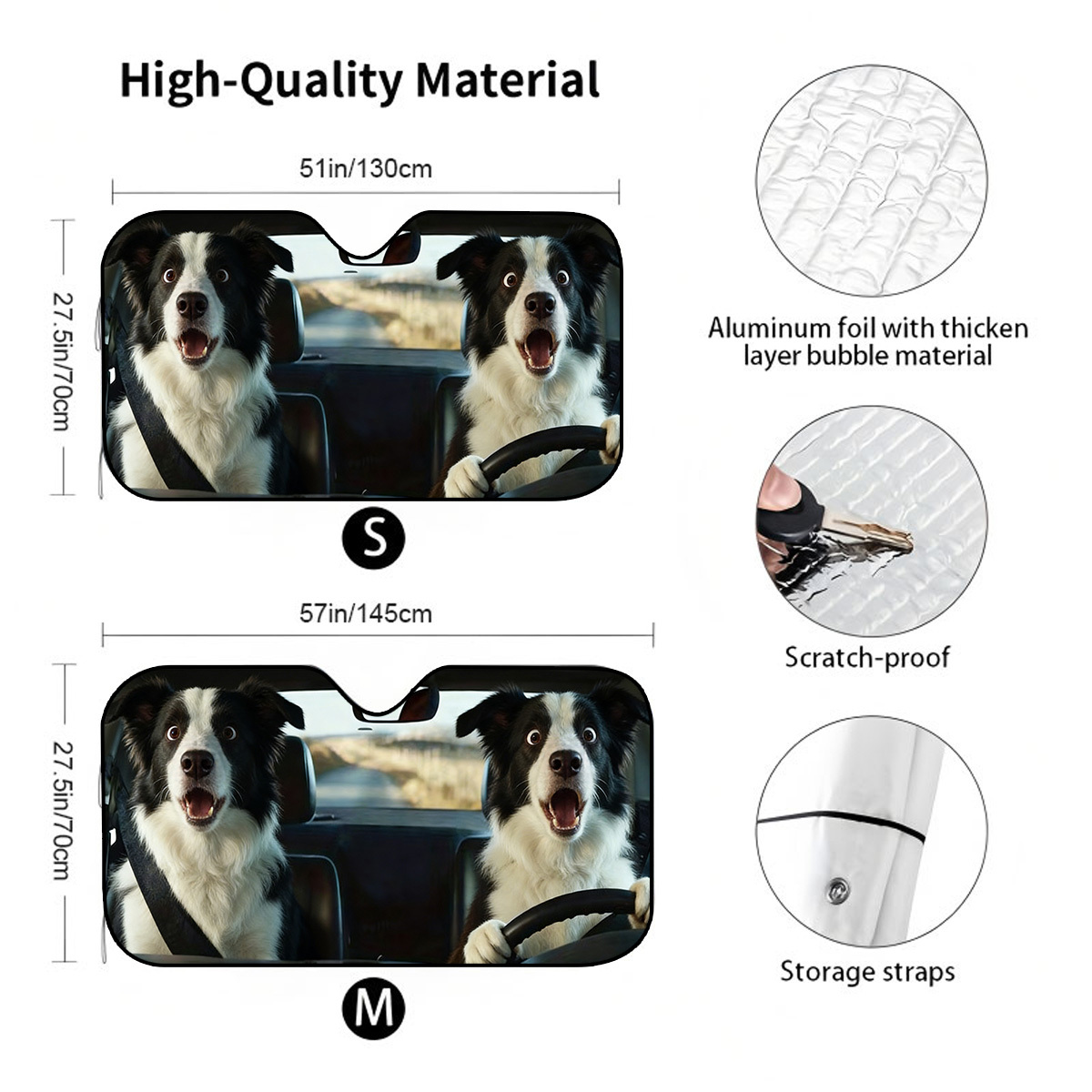 TEMU 1pc, Cute Border Collie Design Car Windshield Sunshade, Foldable For , Protective Sunshade Car Cool, Suction Cup Installation For Convenience,