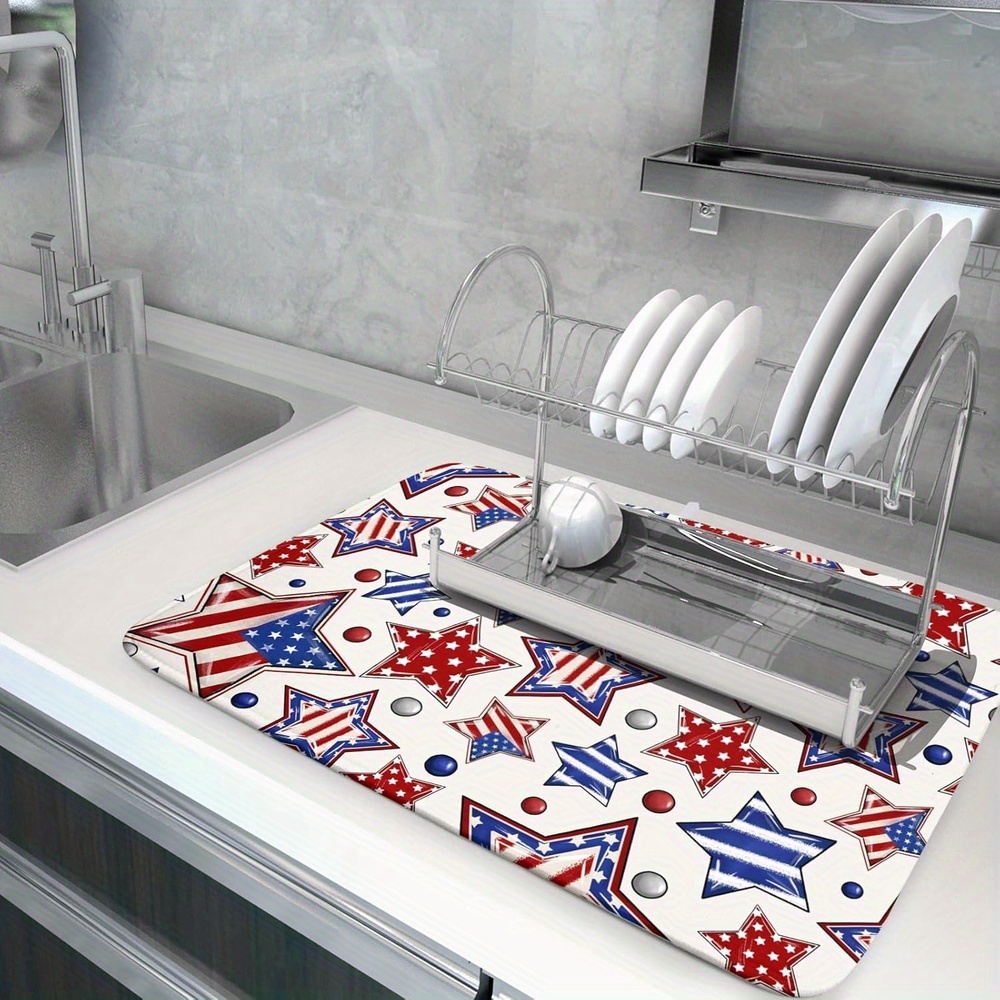 Flag Stars Dish Drying Pad With Absorbent Reversible Microfiber Patriotic Day Drying Mats Dish Drainer Mat Coffee Mat Under Coffee Maker Espresso Machine For Kitchen Dining Room Decoration