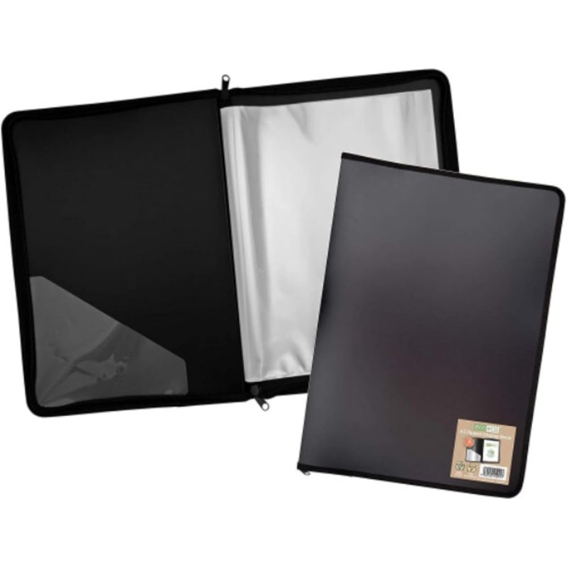 item picture a3 50 recycled black zipped presentation book with 30 pocket display binder plastic sleeves file folder portfolio suitable for artwork photos certificates   business documents portfolio