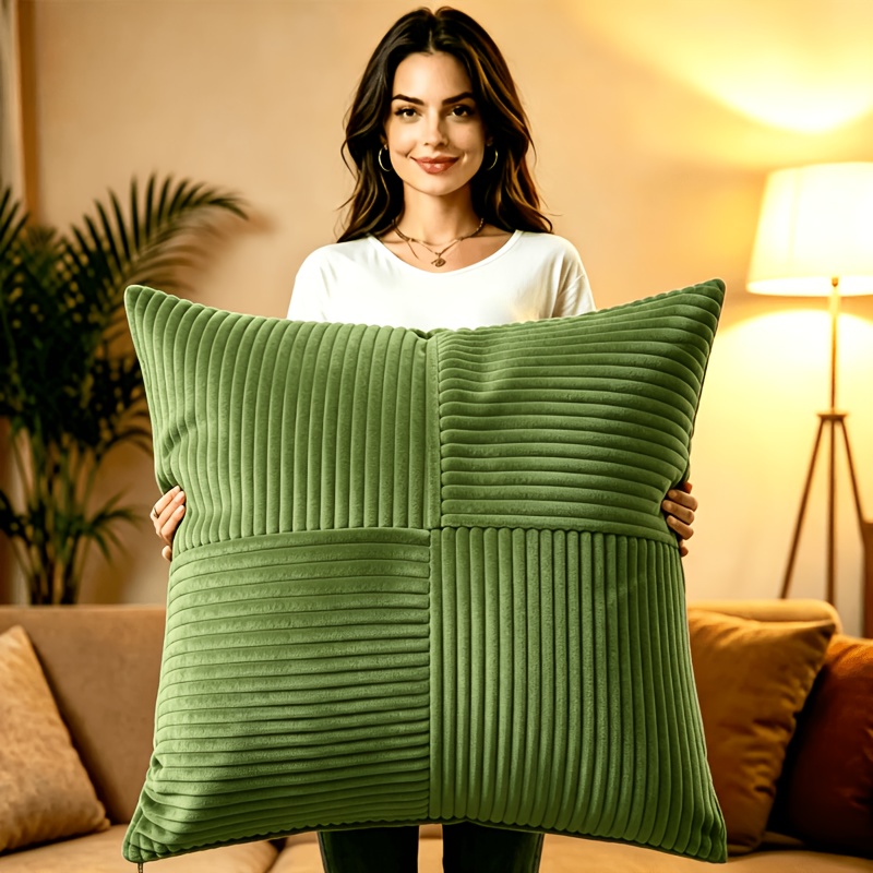 TEMU Housse de coussin carrée grande taille en velours - Motif point de croix - Fermeture éclair - Lavable en machine - pour la décoration du salon -