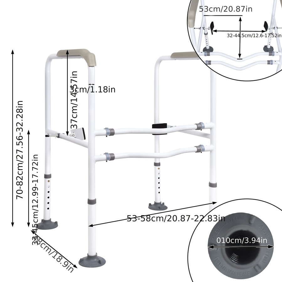 Image of Toilet Support Frame 70-82cm Standing Aids And Supports Wc Aid Toilet Aid No Drilling Toilet Stool 6-level Adjustable Up To 200kg