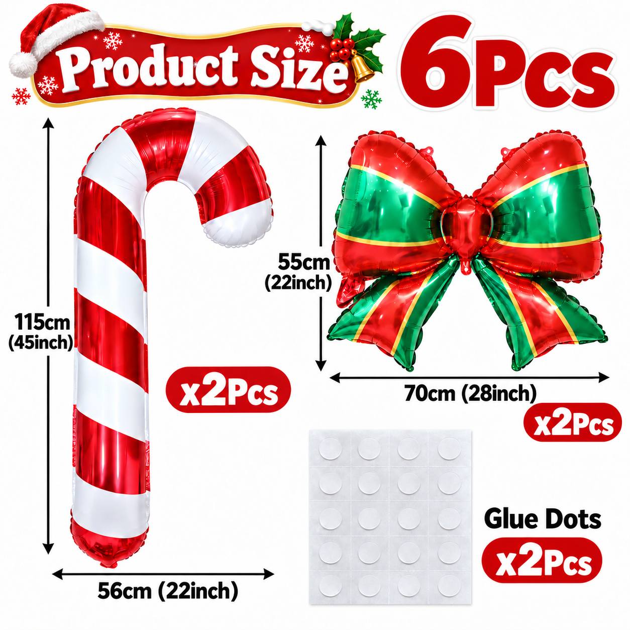 TEMU Lot de 6 pièces - Grand d'orge de 45 pouces + Lot de nœuds de Noël de 28 pouces avec points adhésifs, Convient pour les décorations de Noël, les