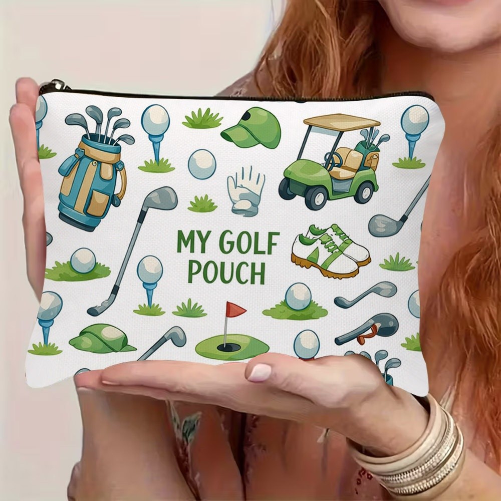 TEMU 1pc Golf-themed Cosmetic & Toiletry Bag - Durable Travel Storage Pouch With Golf Gear, Suitable For Daily Use, Gifts For, Golfers, For, Gym, Or