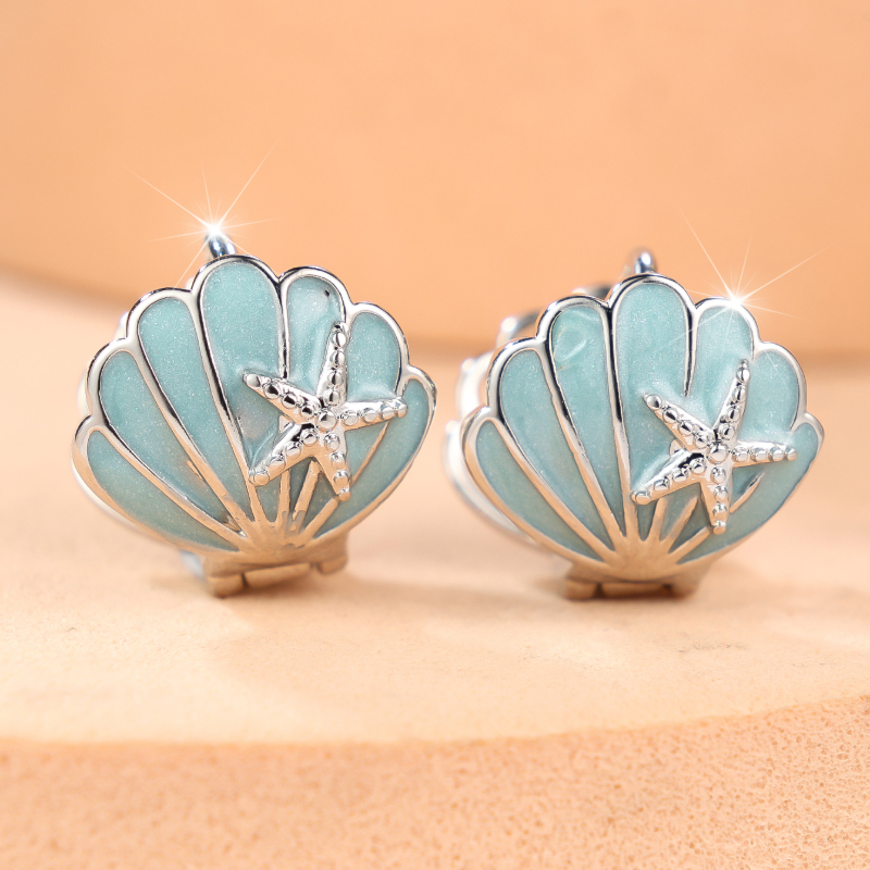 TEMU Angol Pair Of Shell & Starfish Hoop Stud Earrings Suitable For , Jewelry With Shell-shaped Hoops & Starfish, K Plated For Daily Wear, Parties,
