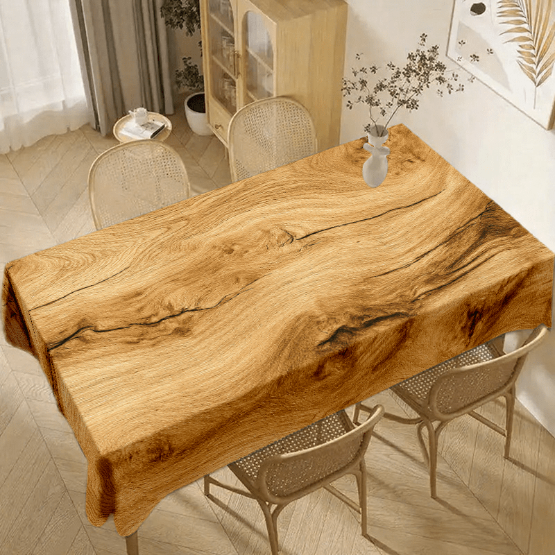TEMU 1pc 2d Plane Printing Soft Fashionable Aesthetic Wood Tablecloth, Machine Washable, Suitable For Dining Table Coffee Table Desk, Picnic Outdoor