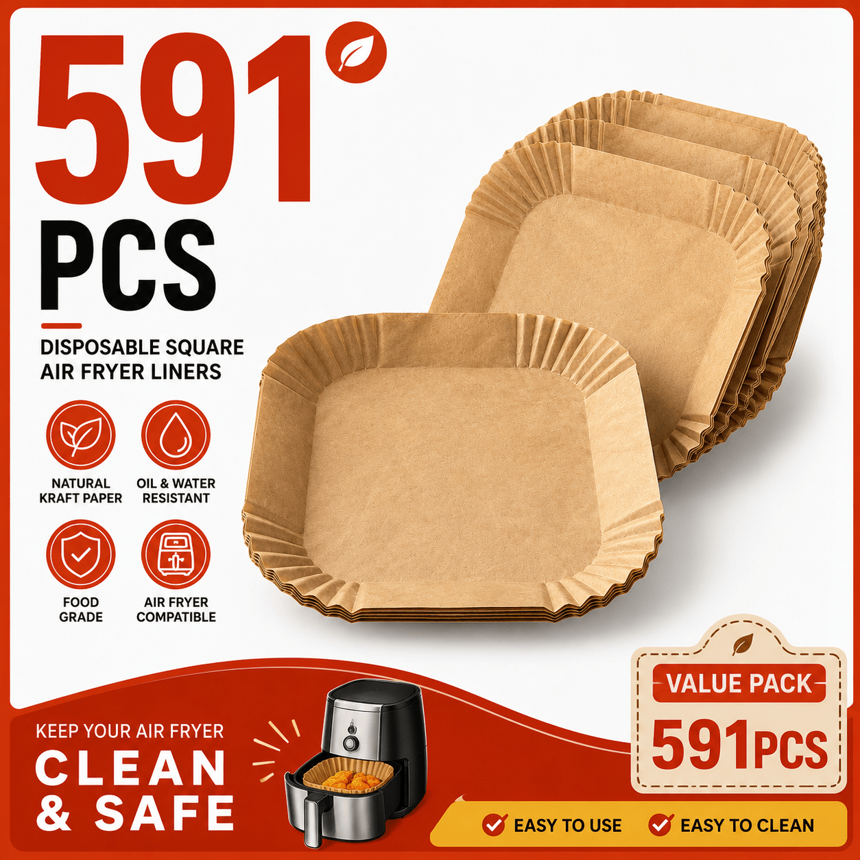 TEMU 591pcs High-value Large-capacity Air Fryer Liners, Scratch-resistant And Basket-protecting, Leaves No Grease Residue, Disposable After Cooking
