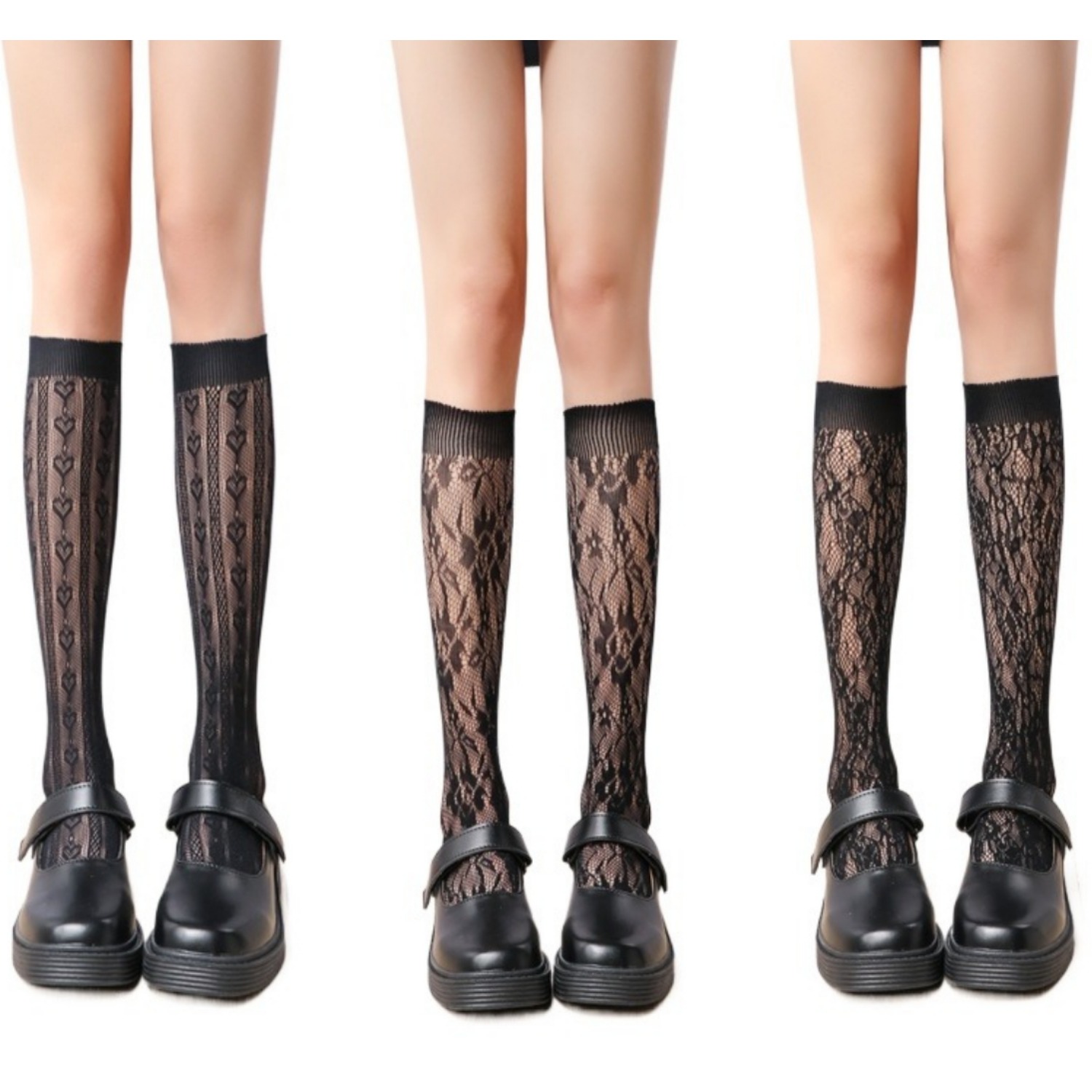 TEMU 3 Pairs Women's Lace Calf-high Tube Socks - Short & Long Versatile Outdoor Stockings, - Thin Suitable For,, Casual Attire, Machine Washable With
