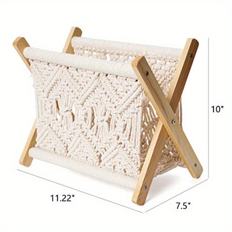 boho chic macrame magazine rack and tissue box set ivory round shape   bathroom bedroom dresser living room office dorm decor bathroom decor boho chic style woven texture bathroom decorations Product details 2