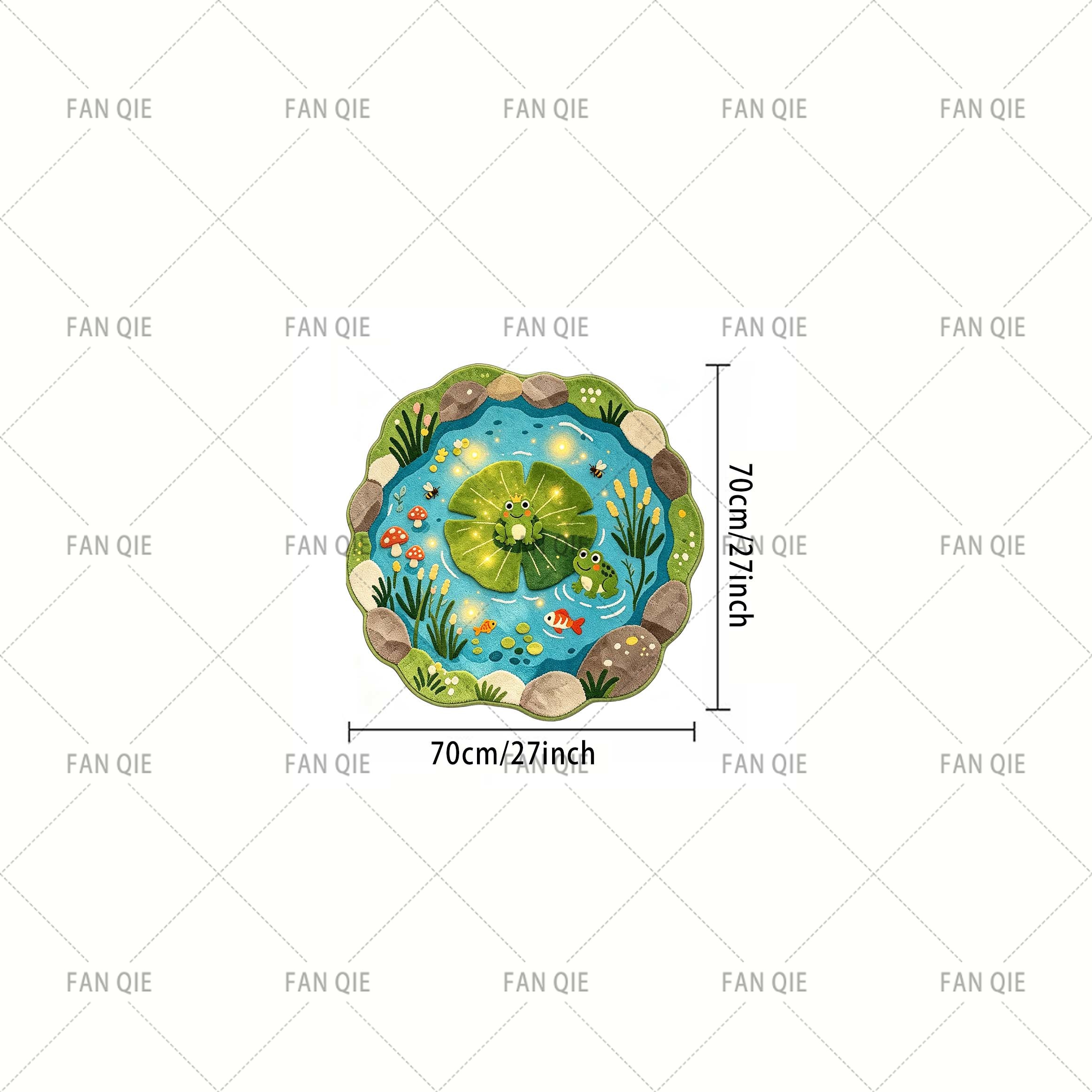 TEMU Velvet Pointed Base, 7.5mm Thick 1pc, Decorative Rug, Frog Pond Lace Round Mat Aquatic Plants Small Fish Thin Plush Rug Room Bedside Rug Fresh