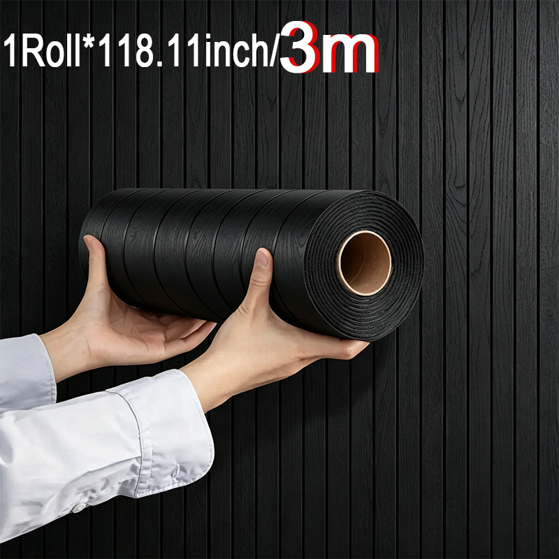 TEMU Self-adhesive Black Wood Slat Wall Panels - & Stick, Waterproof Thickened Wall Decor For Room Makeover