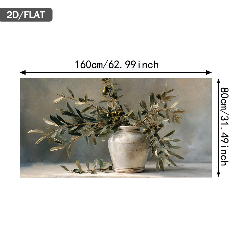 TEMU 2d Flat, 2d Flat, A 2d Flat Canvas Art Piece Measuring 31.49 By 62.99 Inches Or 80 By 160 Centimeters, Featuring A Modern Of Olive Branches In A