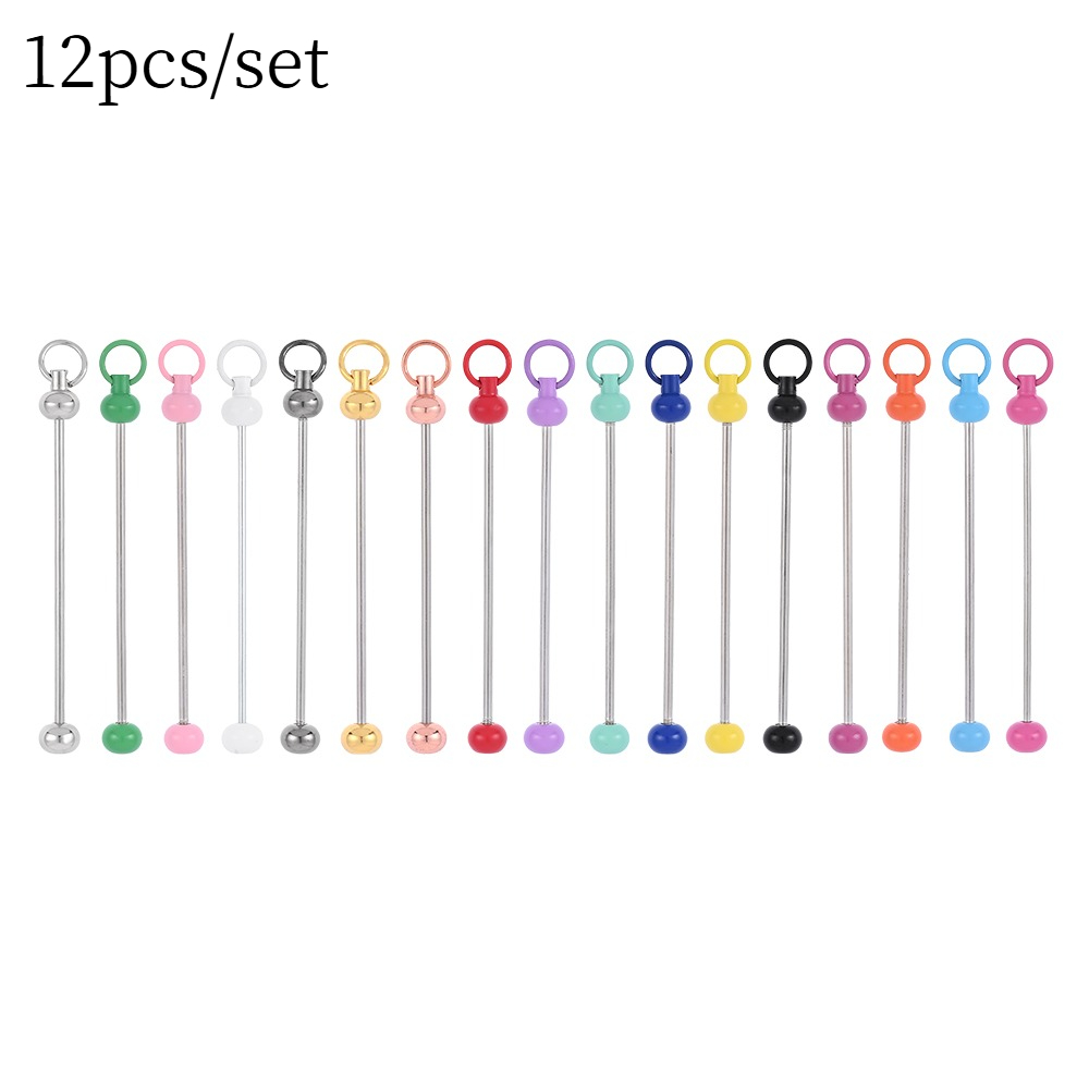 TEMU 12pcs/set Lovely Long Beadable Keychains Bars Bulk Blank Beaded Metal Keychain For Women Handcraft Fashion Christmas Gifts