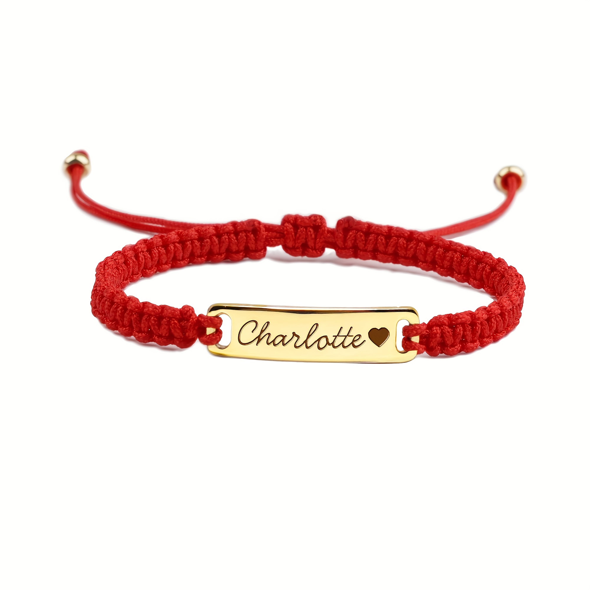 TEMU Personalized Custom Adjustable Braided Rope 18k Golden Plated Heart Name Bracelet, Cute, Everyday, Easy, Suitable As A Graduation Season Gift Or