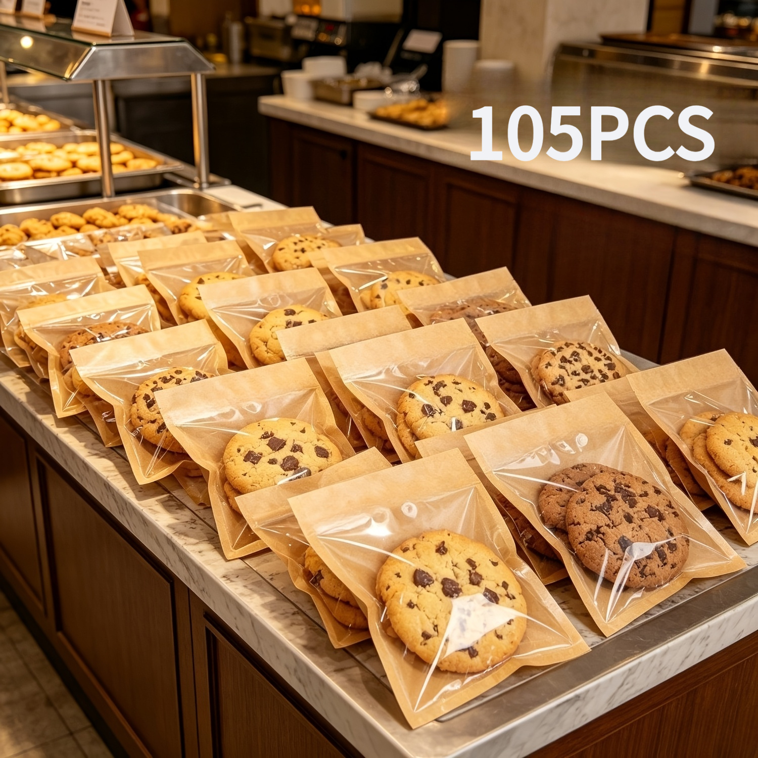 TEMU 105 de Sacs d'Emballage de Pâtisserie Scellés avec Fenêtre et Couvercle à Rabat, Sacs en Papier de Qualité Alimentaire Résistants à l'Huile,