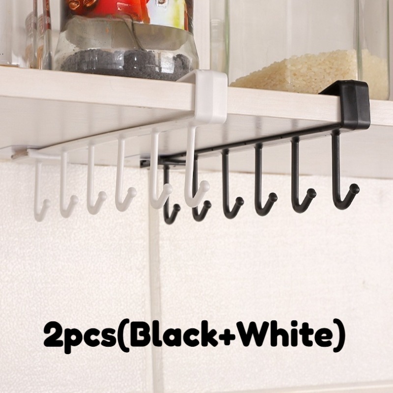 TEMU 2pcs Mug Holder Wall Mounted Coffee Cup Rack, Space-saving Kitchen Storage Organizer With Hooks, Multifunctional Home Cabinet Hanger For Tea