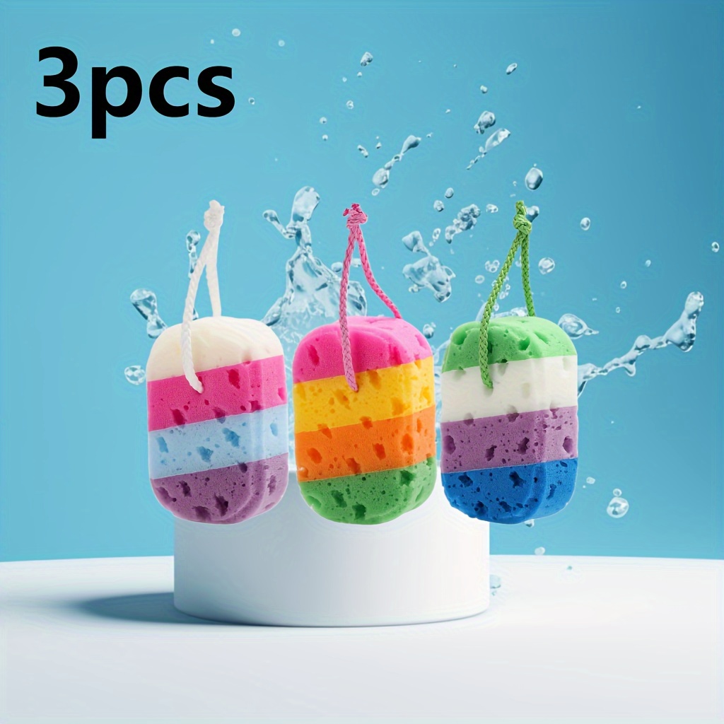 TEMU 3pcs Set Natural Buckwheat Seaweed Bath Sponge - Gradient Exfoliating Loofah, High Absorbency, Durable And Gentle For Body And Face, Bathroom