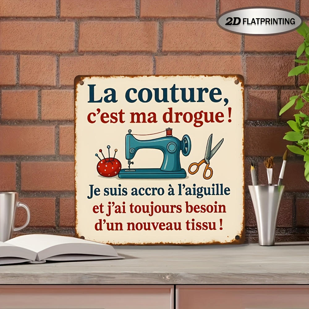 TEMU Plat 2D, 1 pièce Plaque Murale Décorative Machine à Coudre Vintage - Français & Panneau Suspendu en Bois Adapté pour Salle de Couture, Atelier,