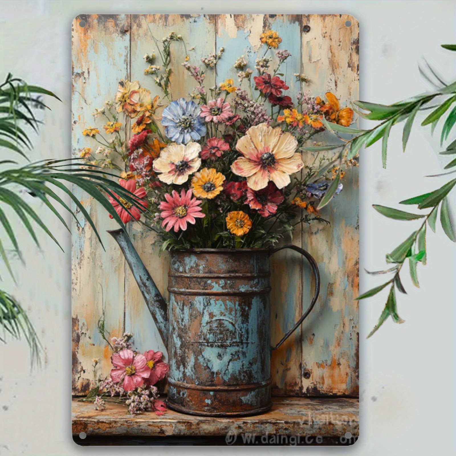 TEMU Art mural en métal floral .8x11.8" | Décoration rustique de ferme avec arrosoir - Décoration intérieure/extérieure pour maison, café, jardin,