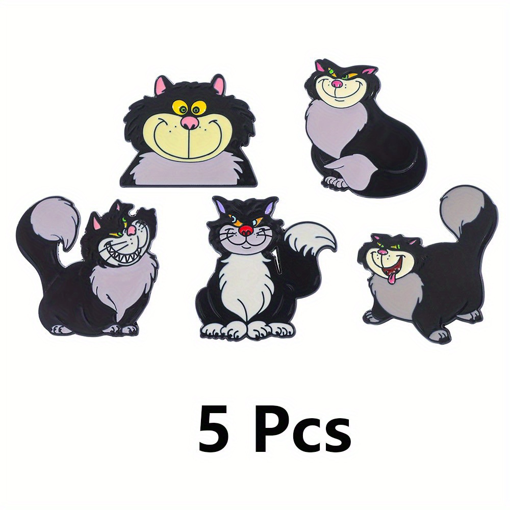 TEMU Juego de 5 broches de dibujos animados de gato y , alfiler de esmalte para mochila, ropa, joyería, de metal, accesorios, regalo de festival