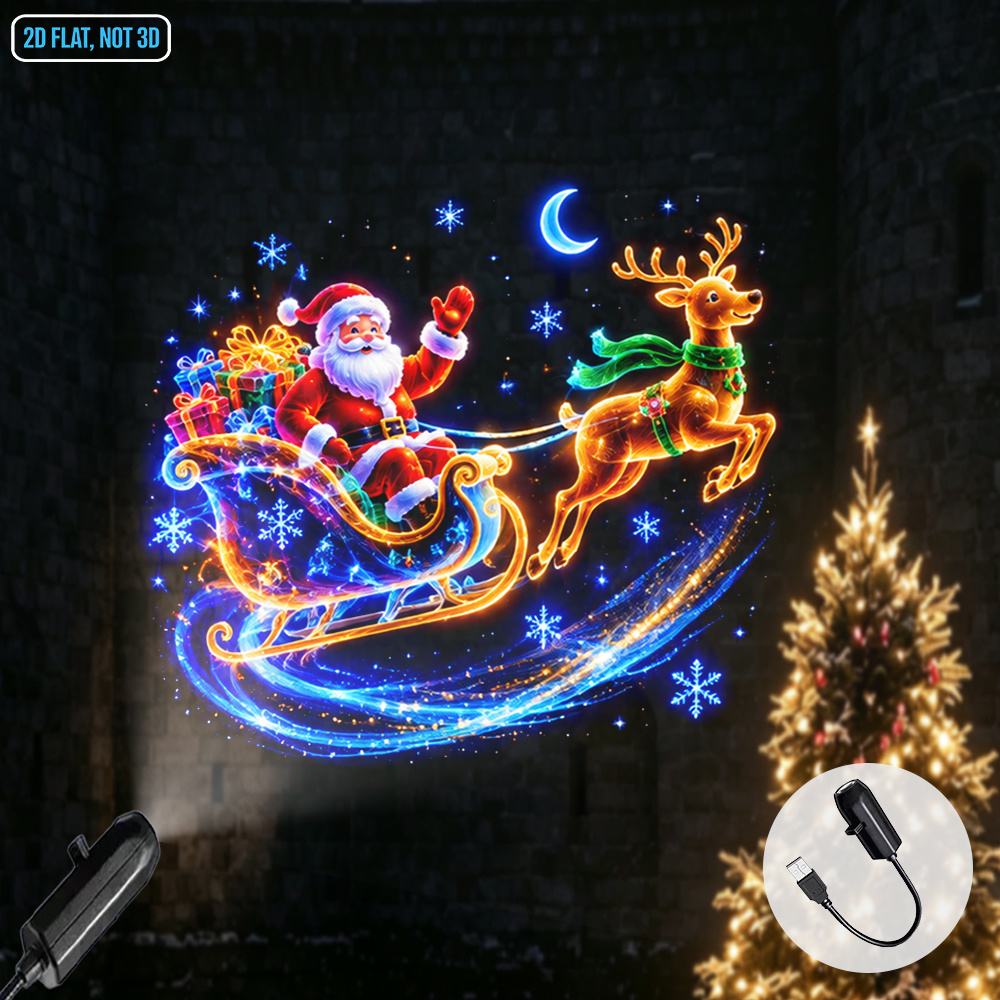 TEMU Portable Led Projector Night Light Usb Powered Christmas Santa And Reindeer Theme Santa Sleigh Ride Pattern Ambient Decor Projection Lamp For
