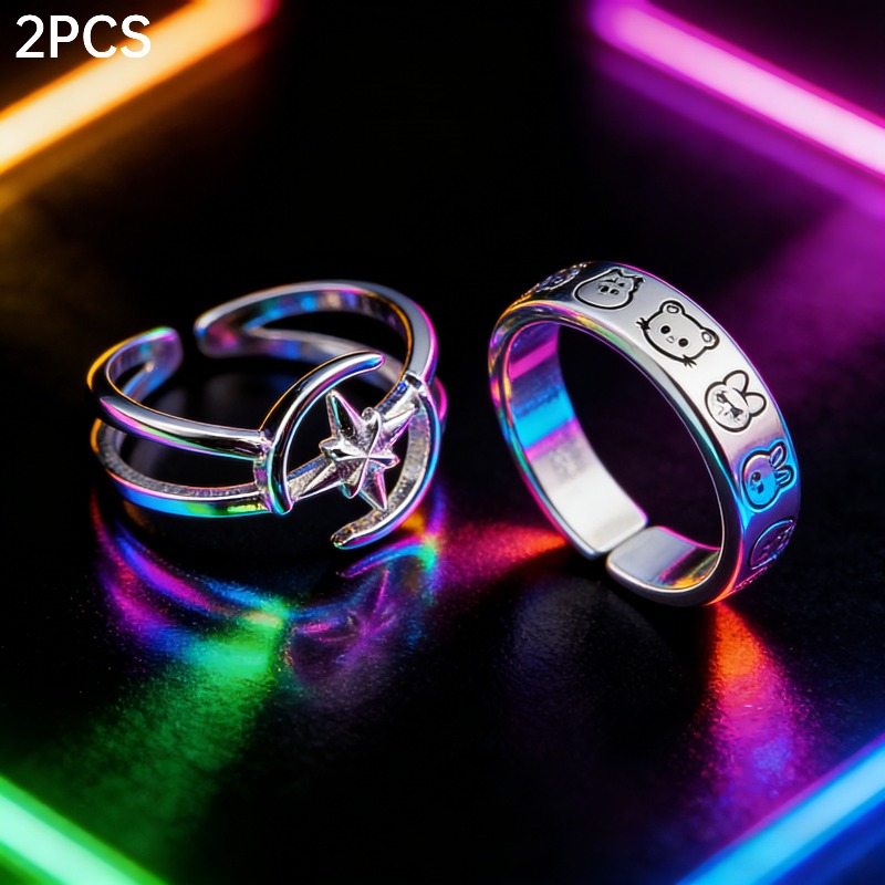 TEMU 2pcs Kp-themed Adjustable Open Rings For Women — A Perfect Gift For Fans; Minimalist Style Suitable For Birthdays And Casual Attire, Appropriate