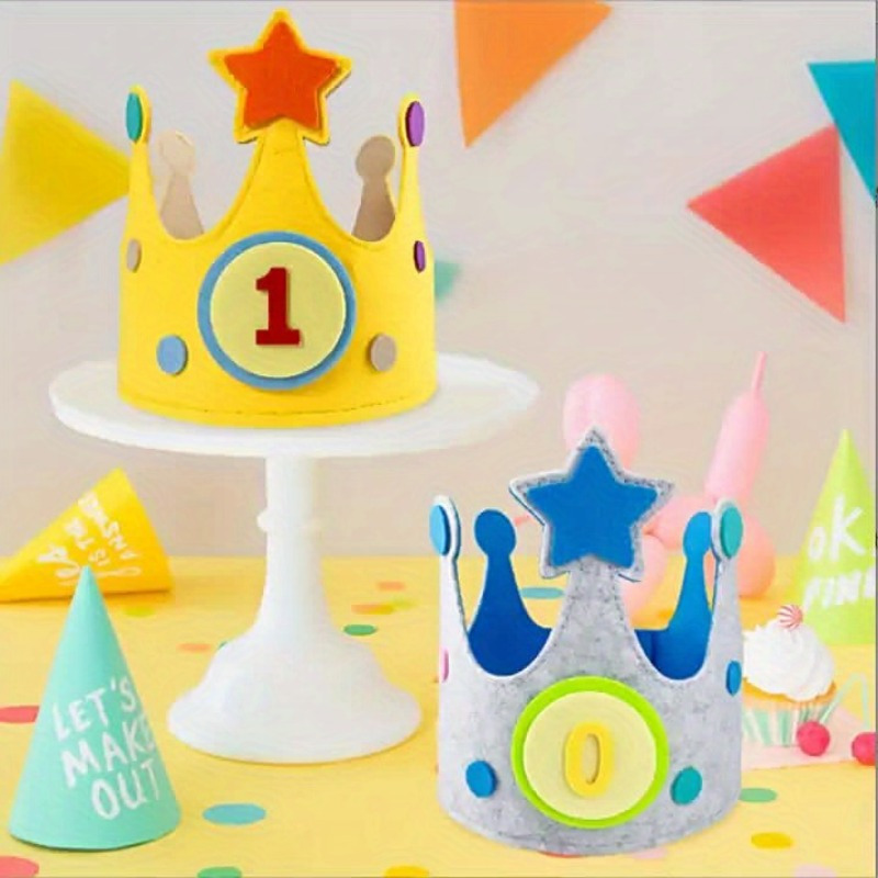 

Set Of Adjustable Felt Birthday Crowns, Comfortable Celebration Photo Props, & Lightweight, With Numbers 0-9, For Daily Party Supplies & Birthday Party Gifts