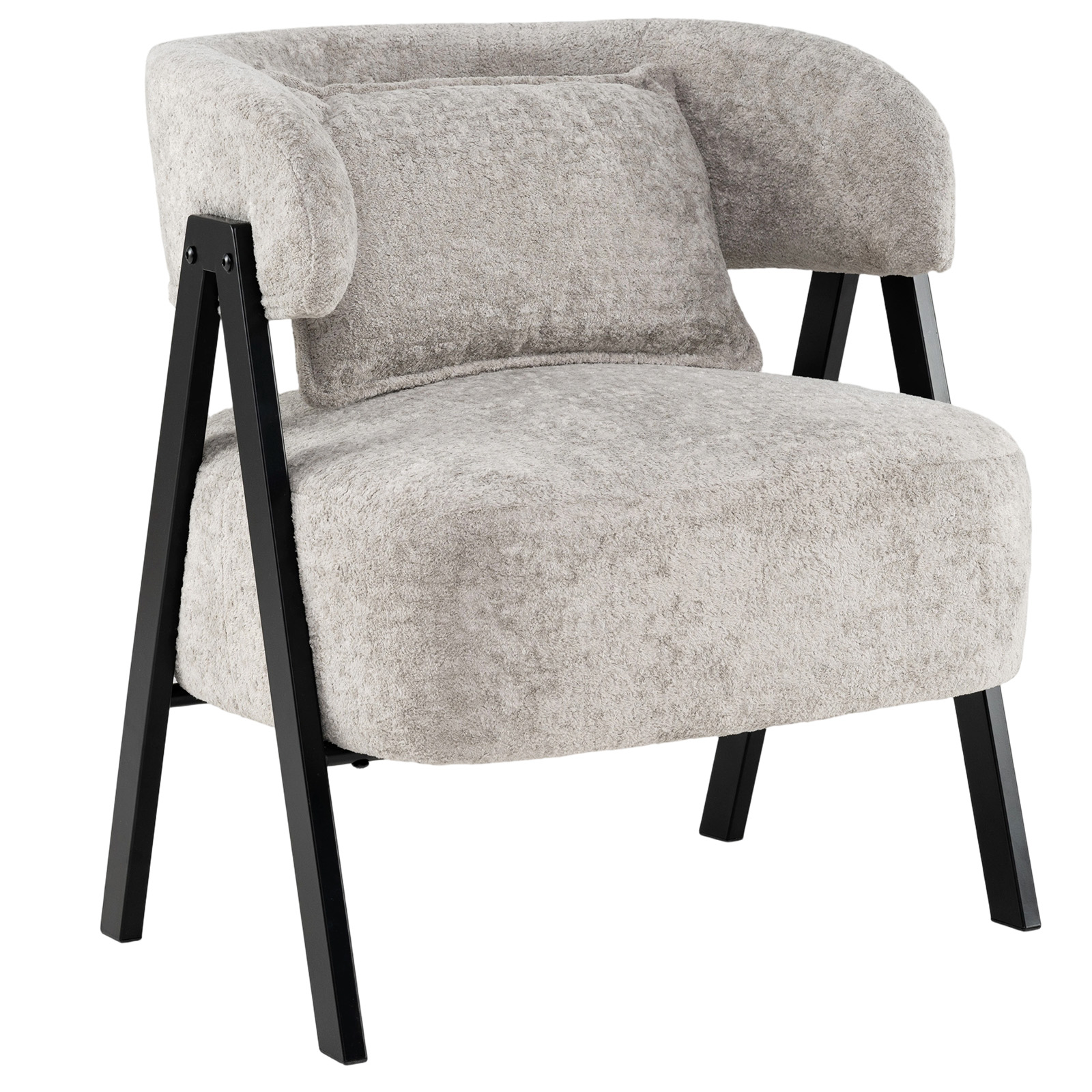 Image of Office Chairs, Bfaux Rabbit Fur Upholstered Armchair With Lumbar Pillow And Metal Legs, For Home Office, Study, Gray