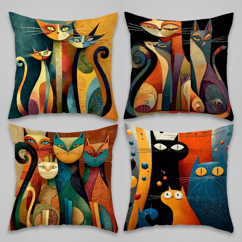 TEMU Ensemble de quatre de chats abstraits et , parfaits pour décorer votre canapé, pour articles de décoration intérieure, mesurant 17,72 pouces par