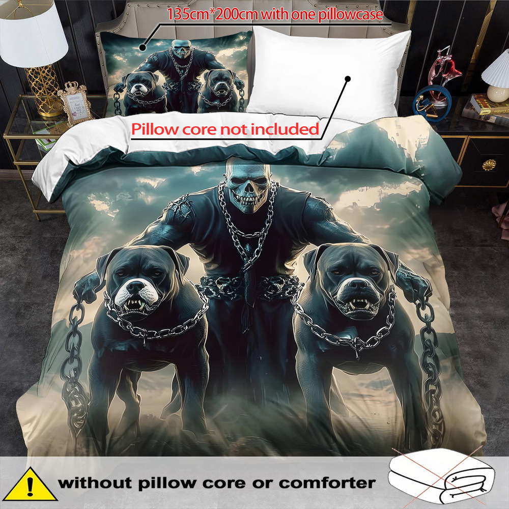 TEMU Themed Duvet Cover Set - 2/3pcs, Soft, Comfortable, And Breathable, Gothic Pattern Printed Bedding, Fantasy Animal Print Duvet Cover Set, 100%